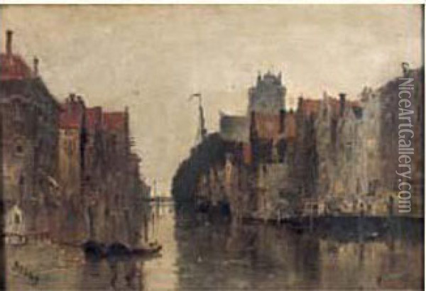 Le Port De Dordrecht, Circa 1890 Oil Painting - Frank Myers Boggs