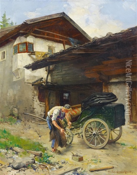 Ein Wagenbauer Bei Der Arbeit Oil Painting - Hermann Lindenschmit