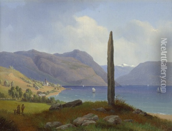 Der Frithjof Gedenkstein In Leikanger Bei Balestrand In Norwegen Oil Painting - Gustaf Wilhelm Palm
