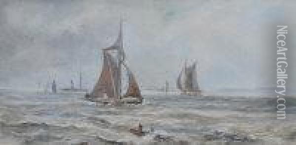 Fishing Boats Oil Painting - Thomas Bush Hardy
