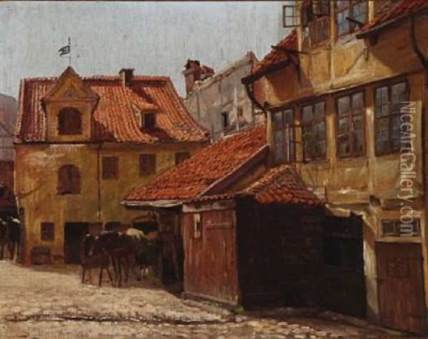 A Yard In The Heart Of Copenhagen Oil Painting - Theodor Philipsen