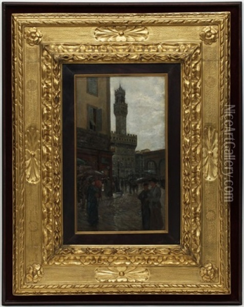 Florence, Piazza Della Signoria Oil Painting - Giovanni Lessi