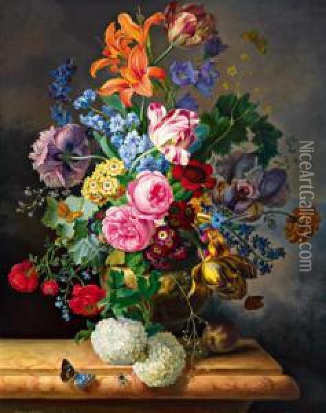 Grande Quadro Di Fiori Con Rose Oil Painting - Anton Paschinger