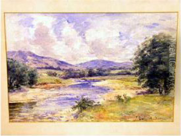 Scottish Landscape With River Oil Painting - Joseph Henderson