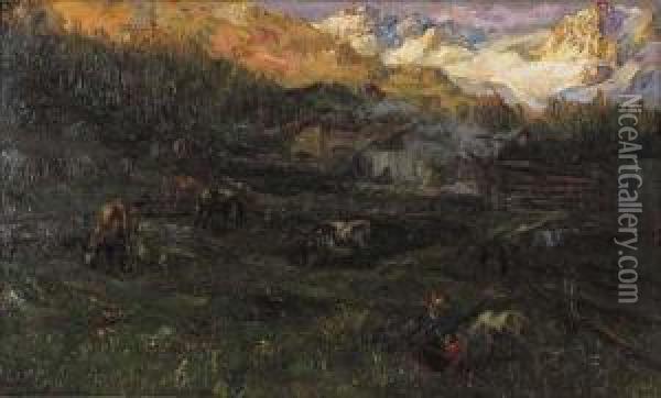Ultime Luci (val D'aosta) Oil Painting - Giovanni Depetris