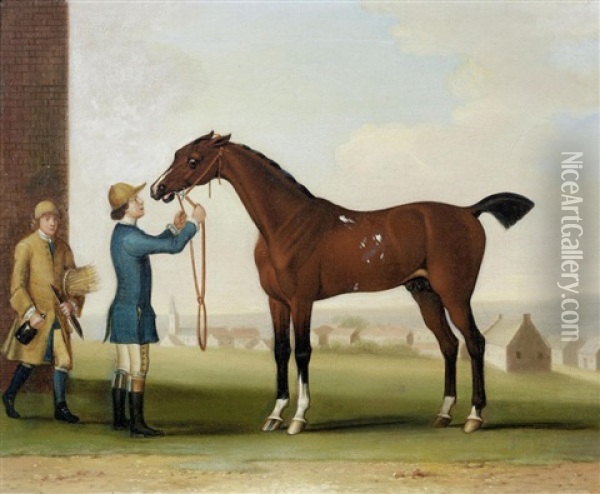 Flying Childers, The Duke Of Devonshire's Racehorse, Held By Grooms Oil Painting - James Seymour