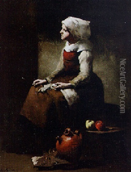 La Tricoteuse Oil Painting - Theodule Ribot