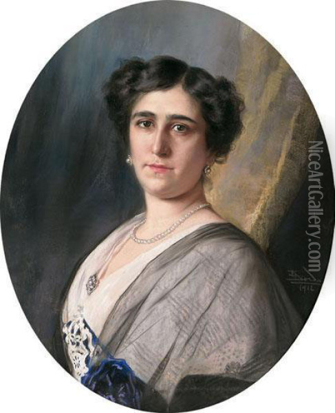 Retrato De Dama Con Collar De Perlas Oil Painting - Enrique Dorda Rodriguez