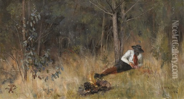 Whisperings In Wattle Boughs Oil Painting - Frederick McCubbin