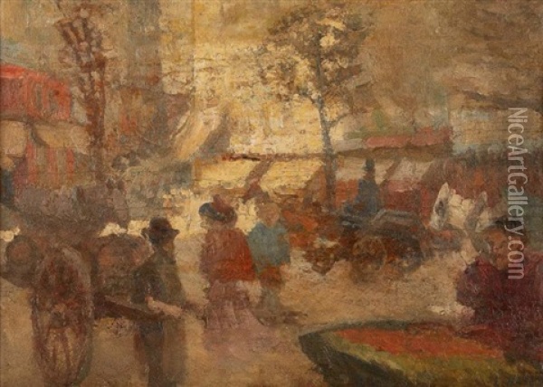 Scene De Rue, Paris Oil Painting - Louis Hayet