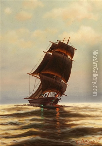 At Full Mast Oil Painting - Richard Dey de Ribcowsky