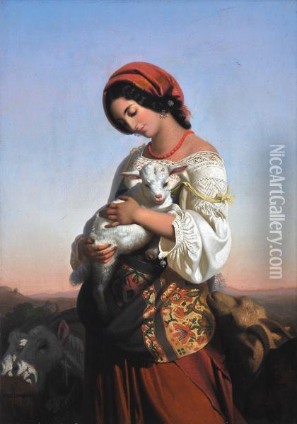 The Italian Shepherdess Oil Painting - Rudolf August Wilhelm Lehmann
