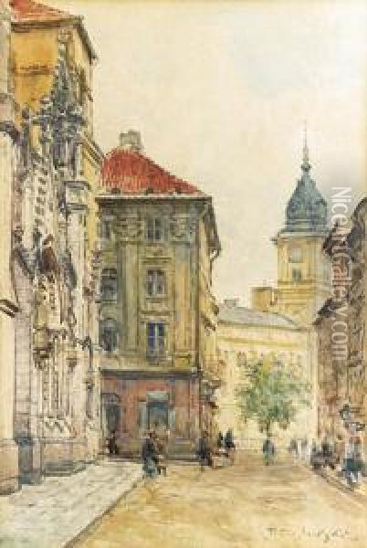 Ulica Swietojanska W Warszawie Oil Painting - Tadeusz Ii Cieslewski