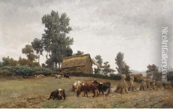 Cows In A Summer Meadow Oil Painting - Paul Joseph Constantine Gabriel