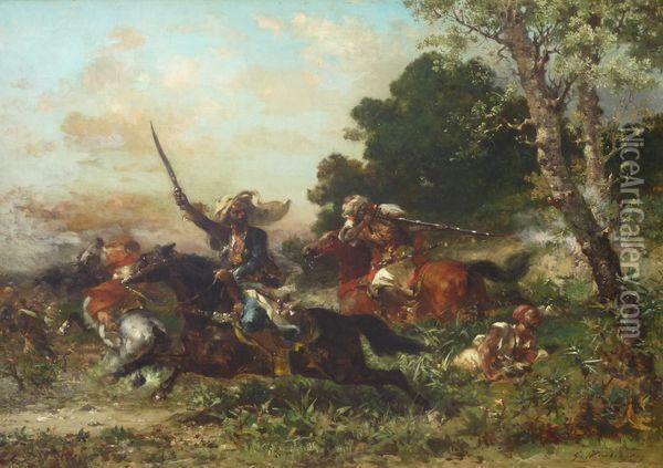  La Fuite Des Cavaliers Arabes  Oil Painting - Georges Washington