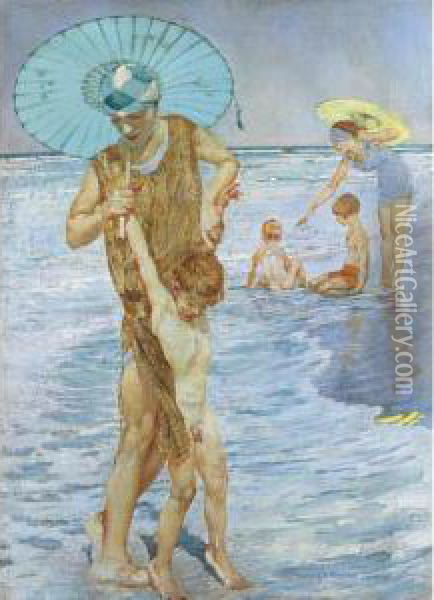 Sulla Spiaggia Di Fregene Oil Painting - Giulio Artistide Sartorio