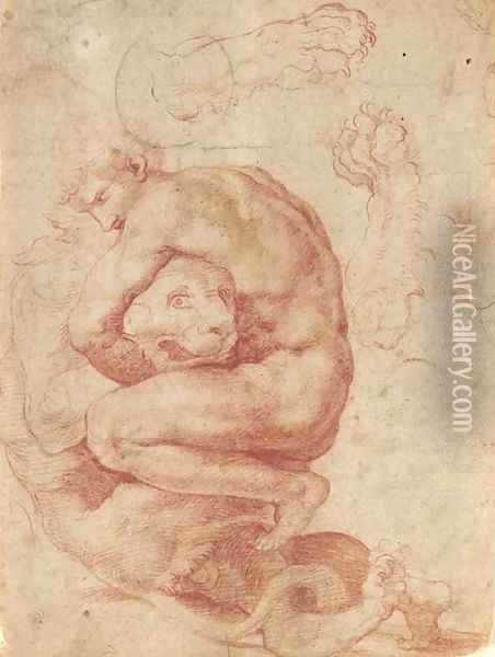 Hercules and the Nemean Lion Oil Painting - Francesco de' Rossi