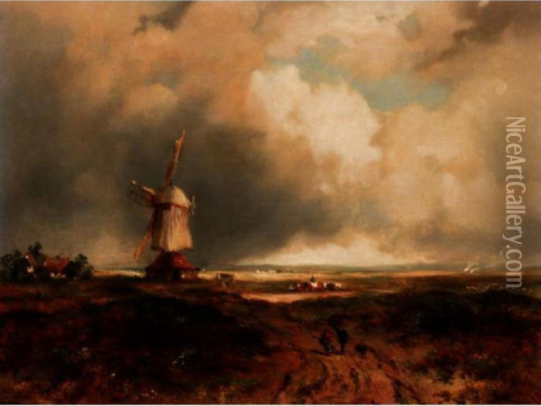 A Windmill On A Common Oil Painting - Frederick Waters Watts