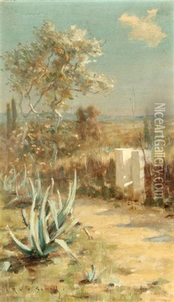 Garden Gate In A Southwest Landscape Oil Painting - Robert Van Vorst Sewell