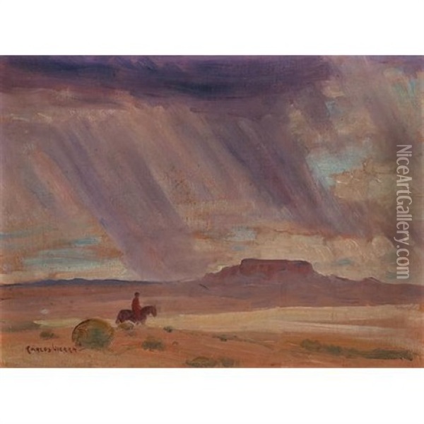 A Rider In The Desert With A Storm In The Distance Oil Painting - Carlos Vierra