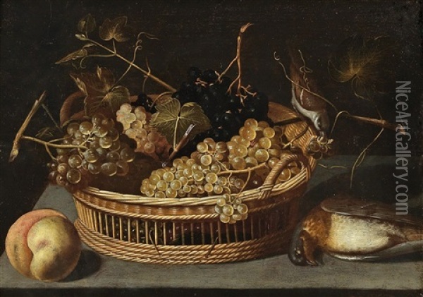 A Still Life With A Basket Of Grapes Oil Painting - Francesco Codino