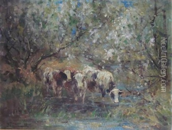 Cattle Watering Oil Painting - George Smith