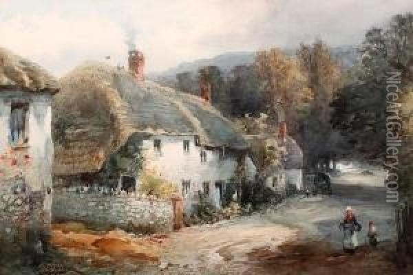 Rural Scene With Cottages Oil Painting - Alfred Leymann