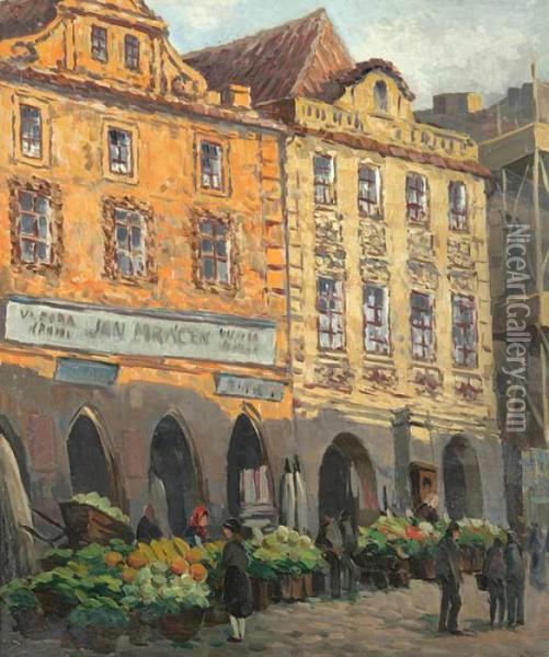 The Produce Market In Prague Oil Painting - Jaroslav Simunek