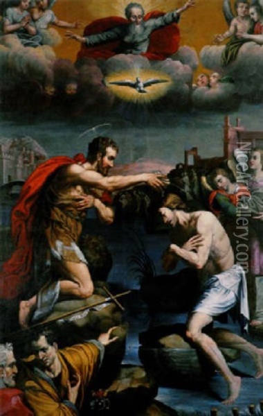 Le Bapteme Du Christ Oil Painting - Hendrick Van Den Broeck