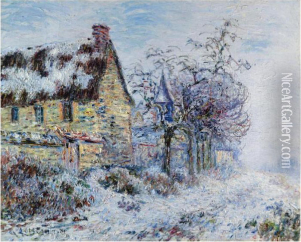 Maisons Et Arbres Sous La Neige Oil Painting - Gustave Loiseau