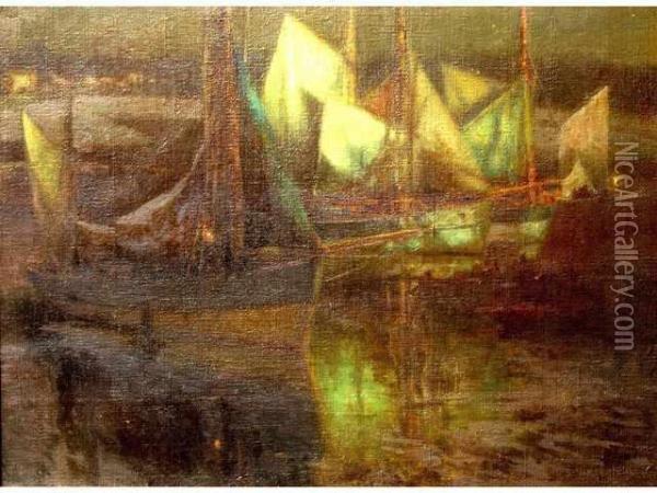 Soir Sur Le Port De Concarneau Oil Painting - Emil Benediktoff Hirschfeld