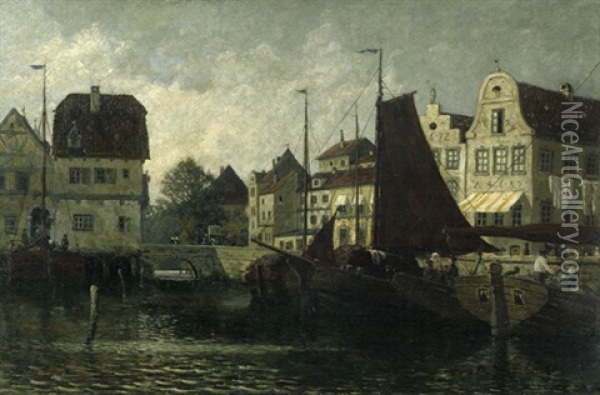Ansicht Einer Hafenstadt Oil Painting - Fritz Stoltenberg