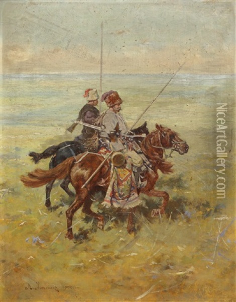 Horsemen On The Steppe Oil Painting - Mikolai Ivasiuk