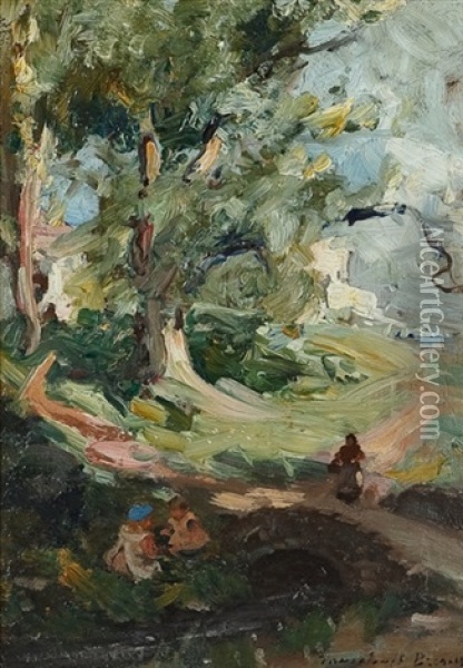 Children Playing On The Mill Road, Cockburnspath Oil Painting - William Marshall Brown