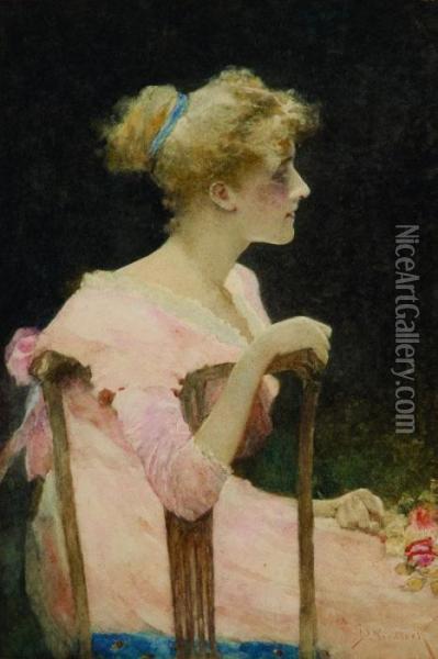 Illustration Of 'maude' For Tennyson's Maude Oil Painting - David Woodlock