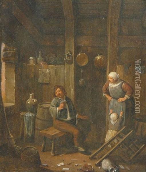 Interieur Mit Figuren. Oil Painting - Cornelis (Pietersz.) Bega