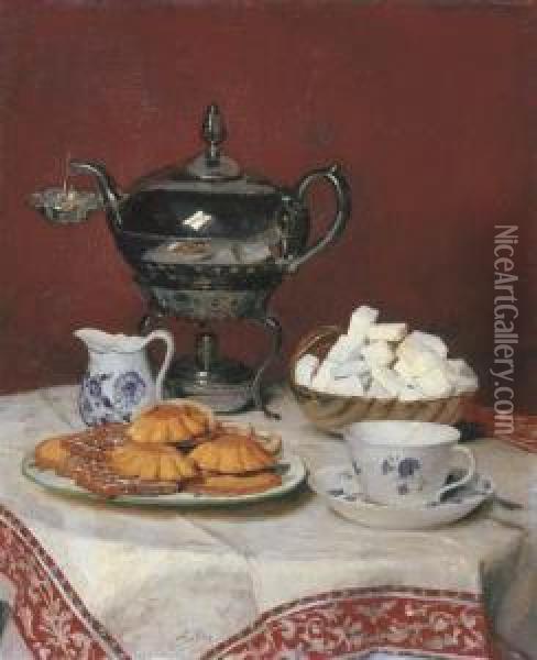 Stilleben: Gediegener Tee Oil Painting - Albert Anker
