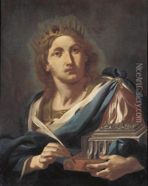 King Solomon Holding A Model Of The Temple Oil Painting - Sebastiano Conca