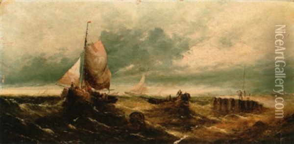 Sailing Vessels In Choppy Seas Oil Painting - Auguste Henri Musin