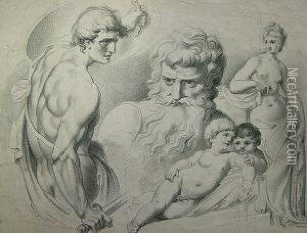 Zeus, Studies After The Antique Oil Painting - Conrad Martin Metz