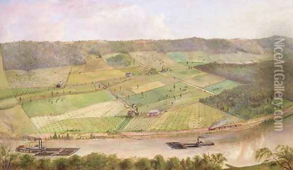 Ohio River Scene Oil Painting - N. J. Poe