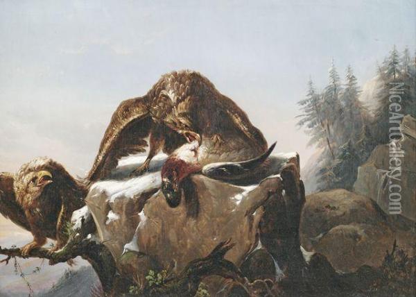 Raubvogel Mit Beute In Gebirgslandschaft Oil Painting - Johann Baptist Ii Dallinger Von Dalling