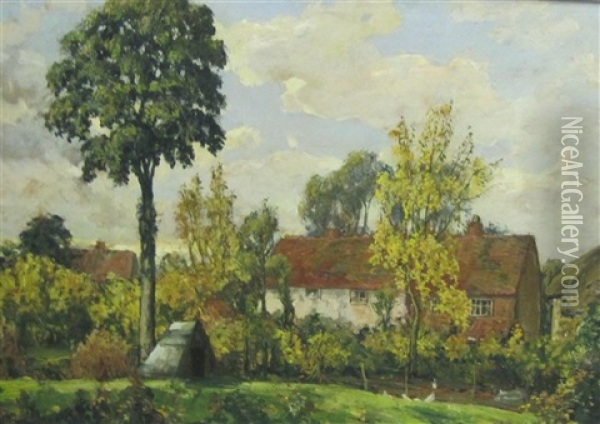 Old Cottages-weston Turville, Buckinghamshire Oil Painting - Alexander Jamieson