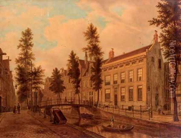 A view of unidentified canal houses Oil Painting - Augustus Wijnantz