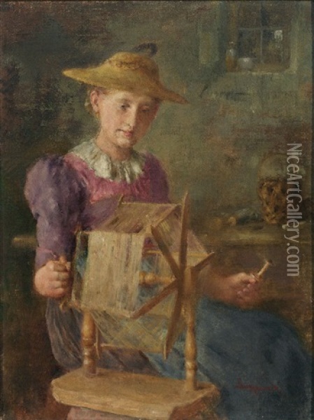 Madchen Am Spinnrad Oil Painting - Anton Laupheimer