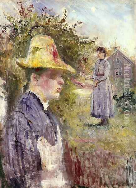 Sisters In The Garden Oil Painting - Edvard Munch