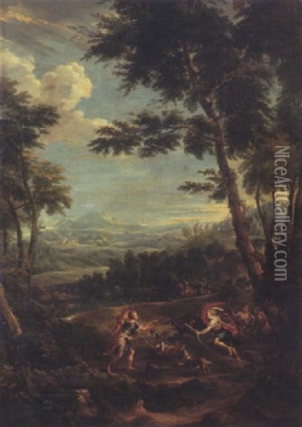 Atalanta And Meleager Hunting The Calydonian Boar Oil Painting - Jan Frans van Bloemen