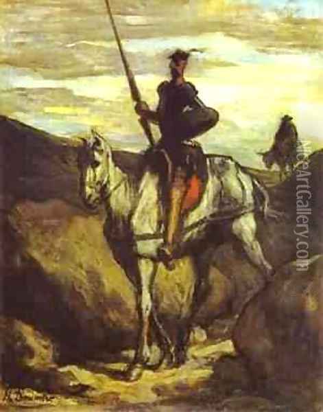 Don Quixote And Sancho Pansa 1849-1850 Oil Painting - Honore Daumier