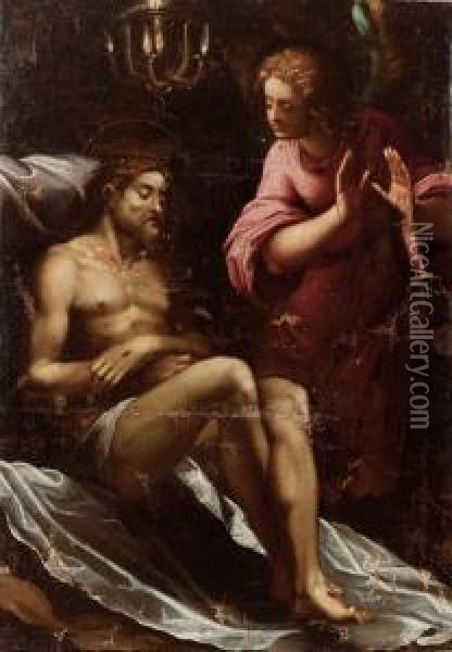 Cristo Deposto Nel Sepolcro E Pianto Da Un Angelo Oil Painting - Giacomo (or Jacopo) Tarchiani