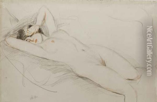 Reclining Nude (madame Helleu) Oil Painting - Paul Cesar Helleu